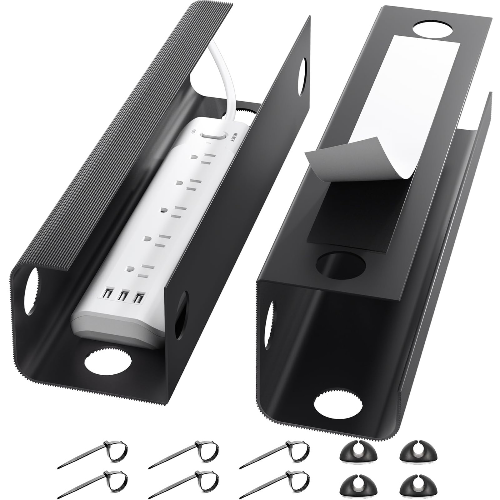 Yecaye 2 Pack Cable Management Under Desk, 31.5 in Desk X-Large, Black