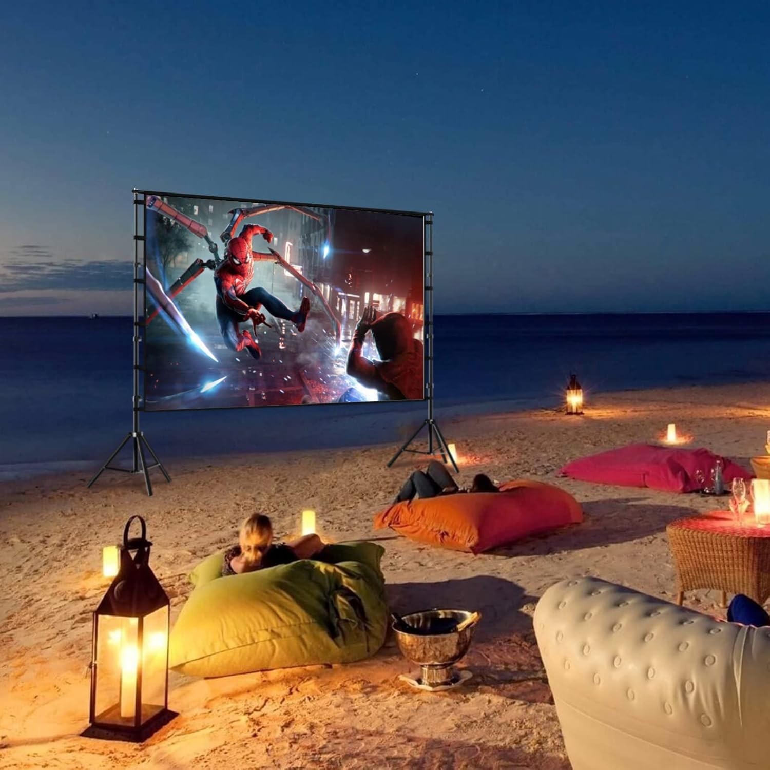 Portable 120 Inch Projector Screen w/ Stand 4K UHD 16:9 HD Wrinkle-Free Cinema