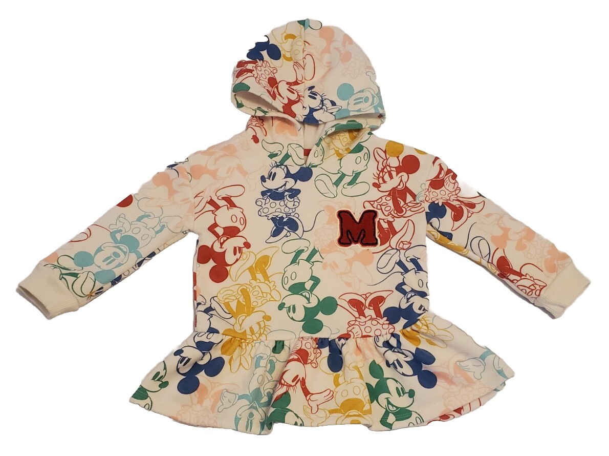 Disney Mickey Mouse Hooded Girls Sweatshirt 2T Allover Rainbow Character Print