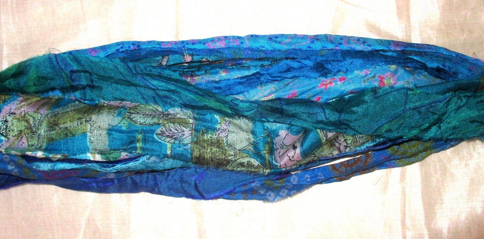 @ 12 yards Unstitched Recycled ART SILK BLEND Sari Ribbon AQUA Skeins