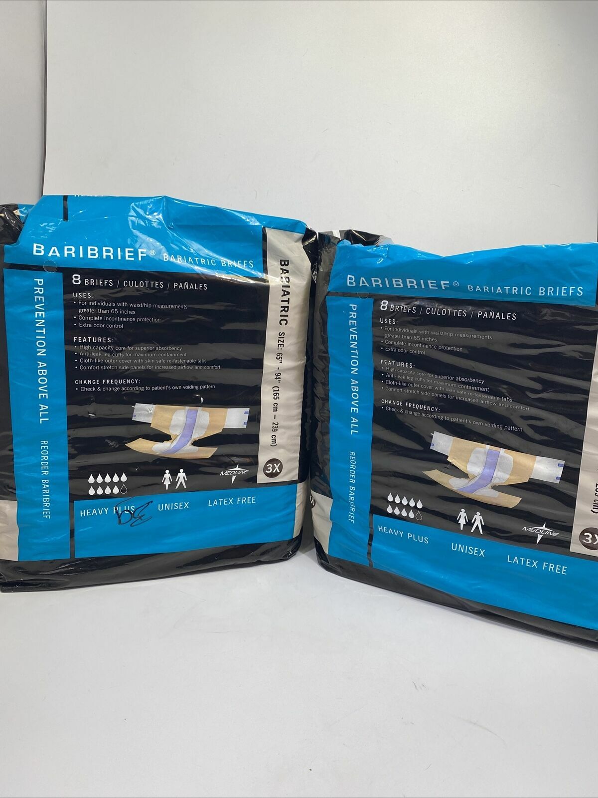 Lot Of 2:8 Count Medline Baribrief Bariatric Adult Briefs sz 3X 65"-94" 16 Total