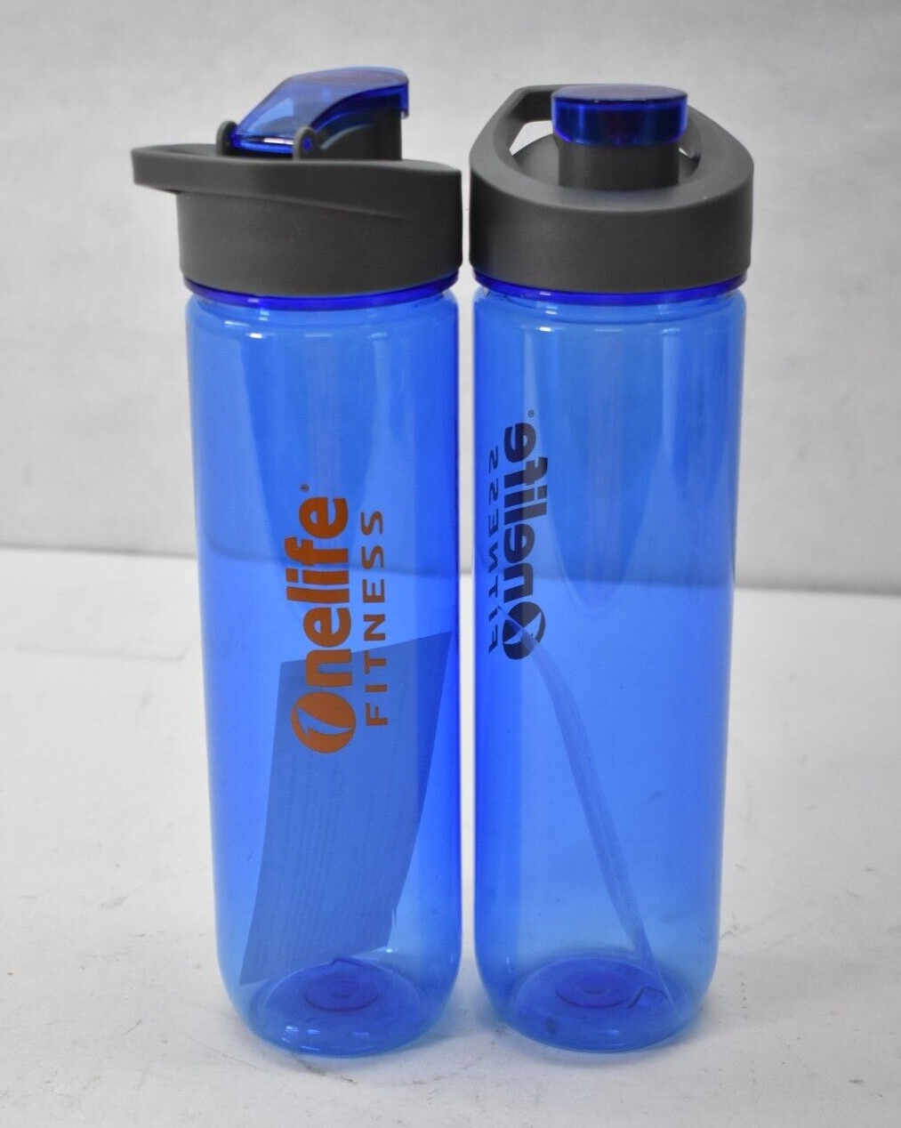 Lot 2 22 oz Sports Water Bottle Drinking w Lid Gym Branded Exercise Light Blue