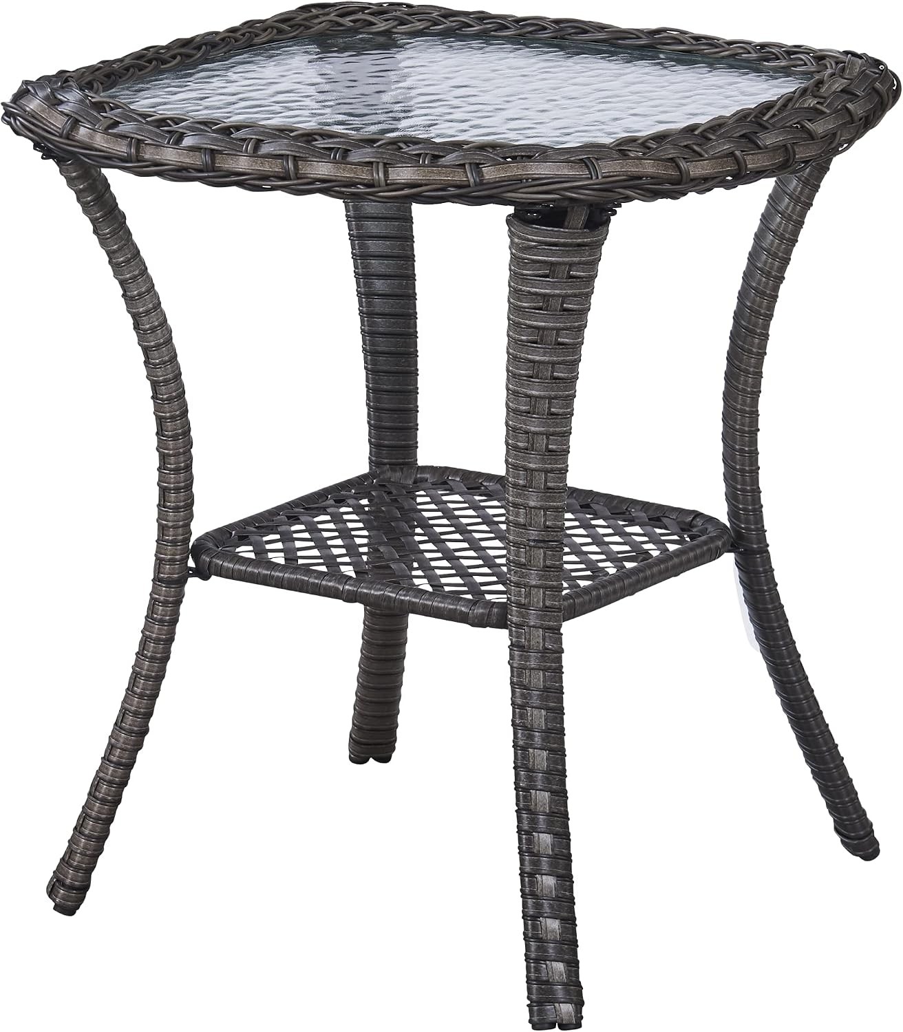 Patio Tables Wicker Side Table Rattan End Table W/ Glass Top Outdoor Outside