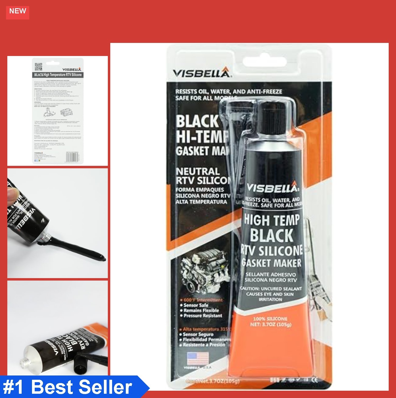 High Temperature RTV Silicone Gasket Maker Oil Resistant Waterproof 3.7 oz
