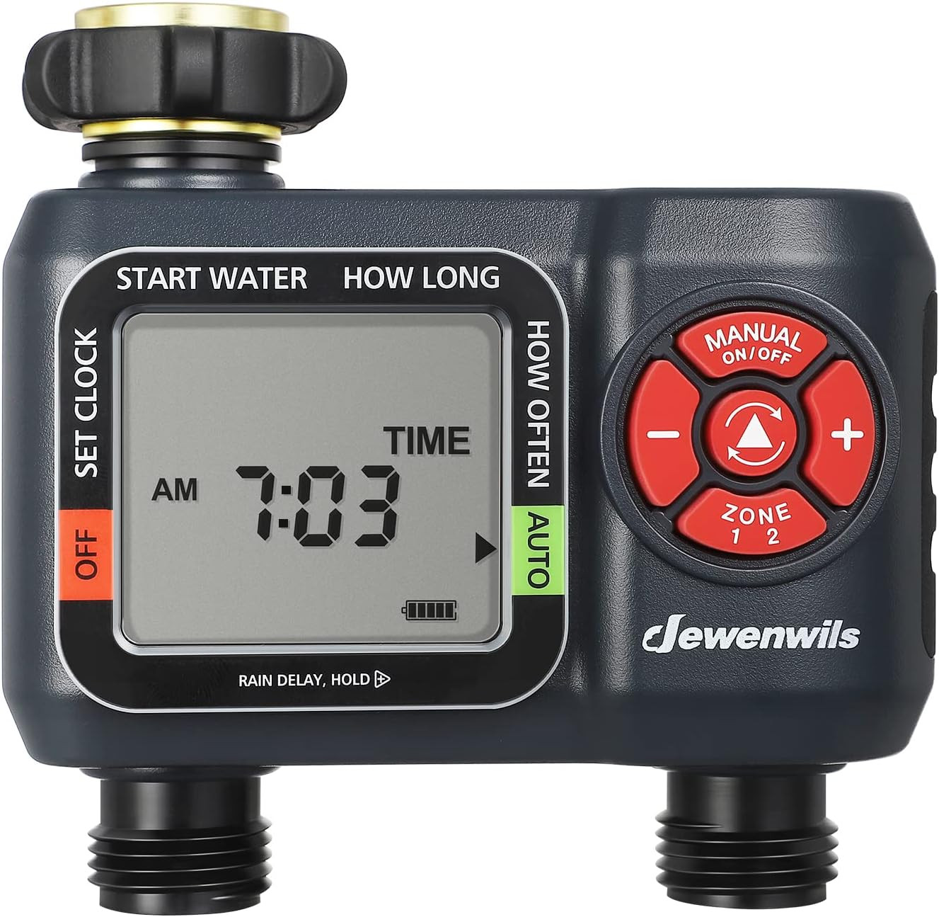 Sprinkler Timer 2 Zone, Water Hose Timer with Rain Delay/Manual Watering/Automat