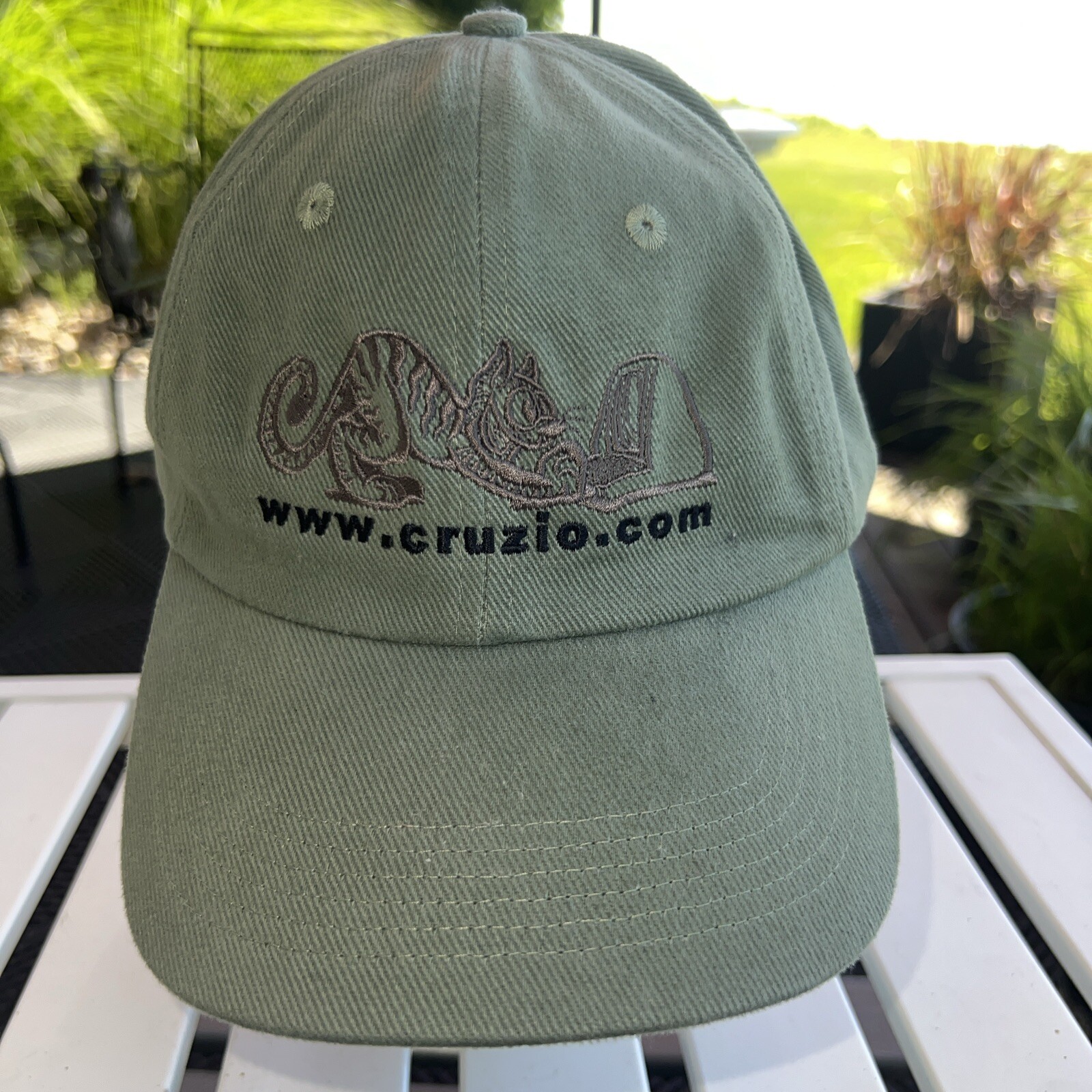Cruzio.com Light Green Hat Cap w Gray Computer Cat Logo on Front Hook LoopCotton