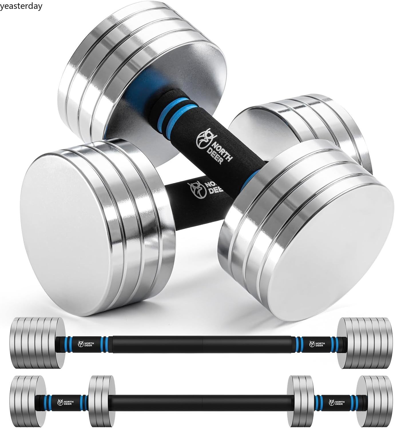 Northdeer V2.0Upgraded Adjustable Steel Dumbbells 40LB-2in1 Dumbbell Barbell Set