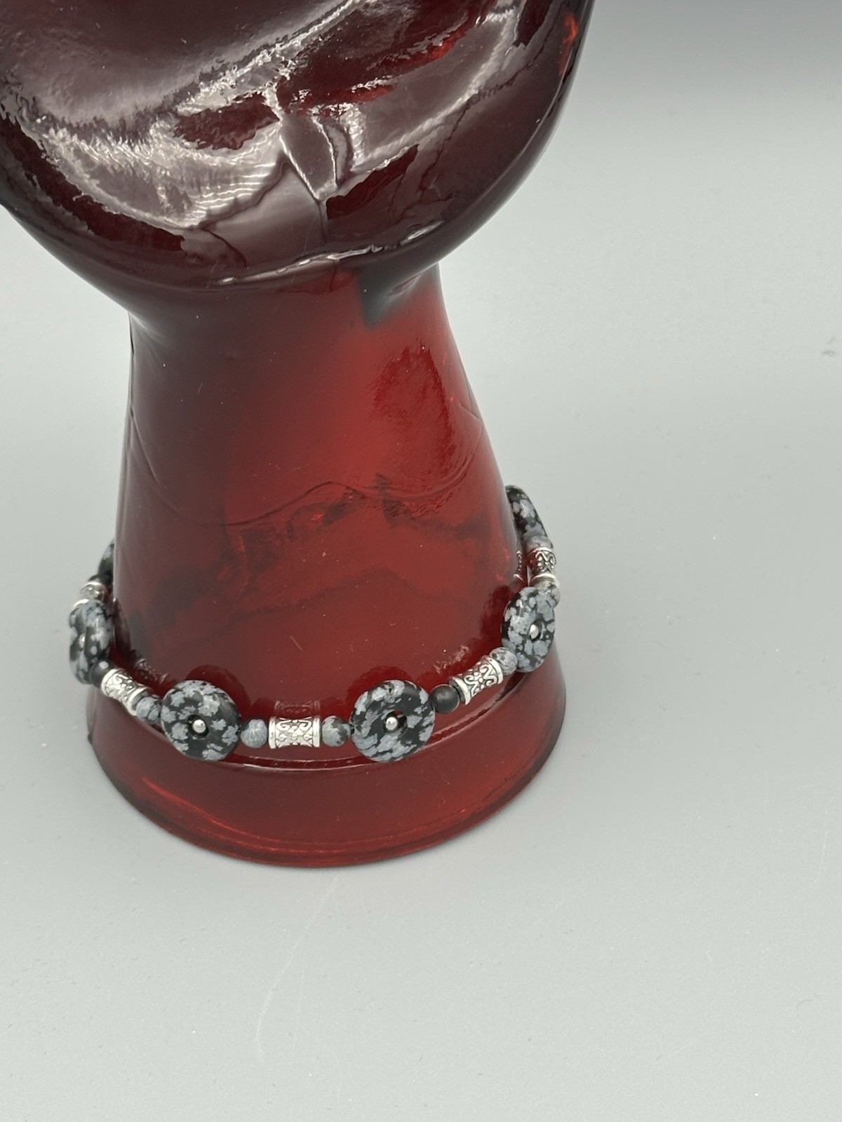 8.5 Inch Snowflake Obsidian Toggle Bracelet