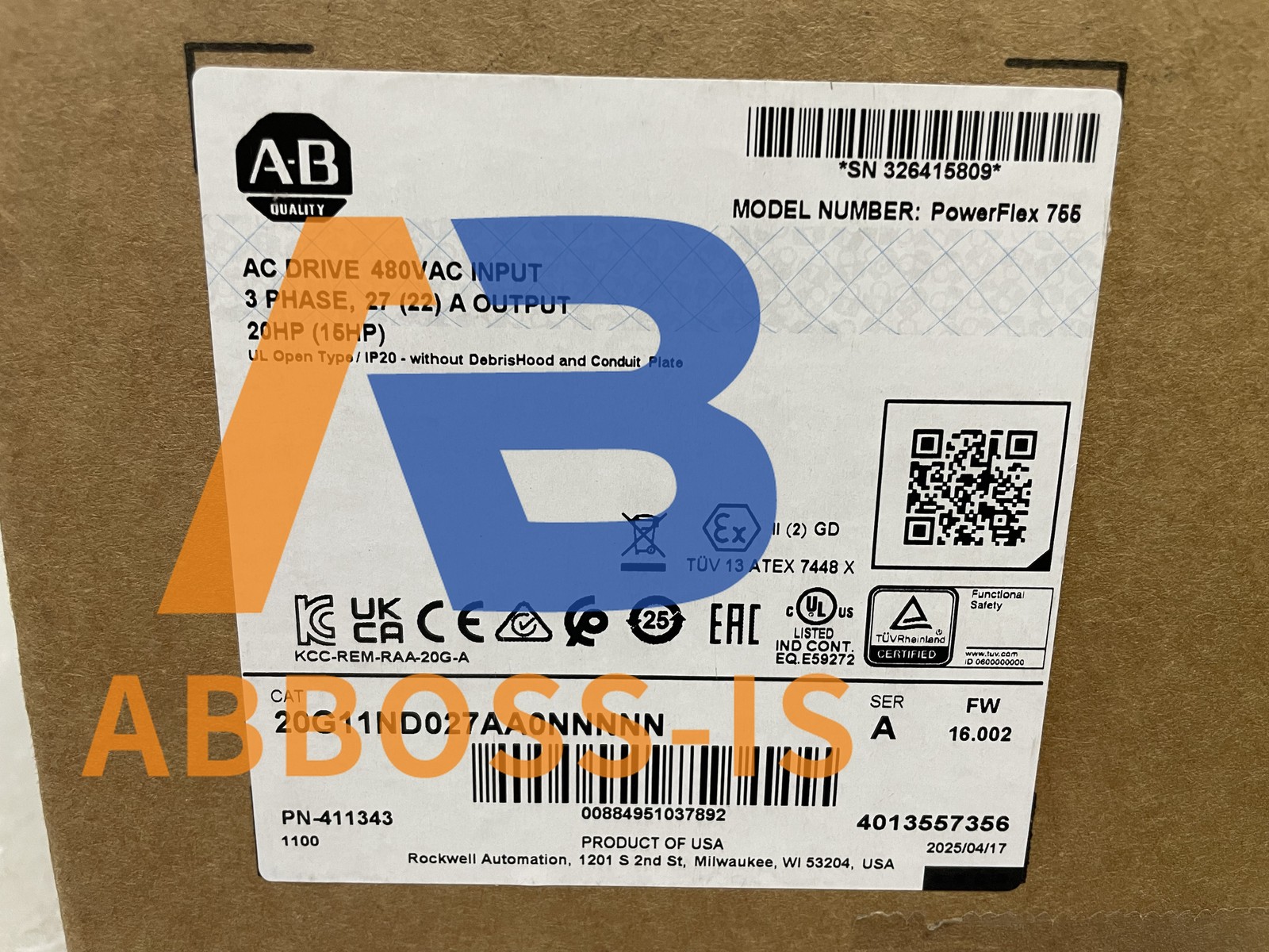 New Allen Bradley 20G11ND027AA0NNNNN PowerFlex 755 AC Drive AB 20G11ND027AA0NNNN