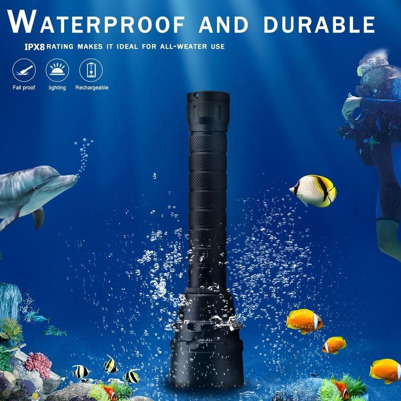 Professional LED Diving Flashlight Spearfishing Light Scuba Underwater Lantern