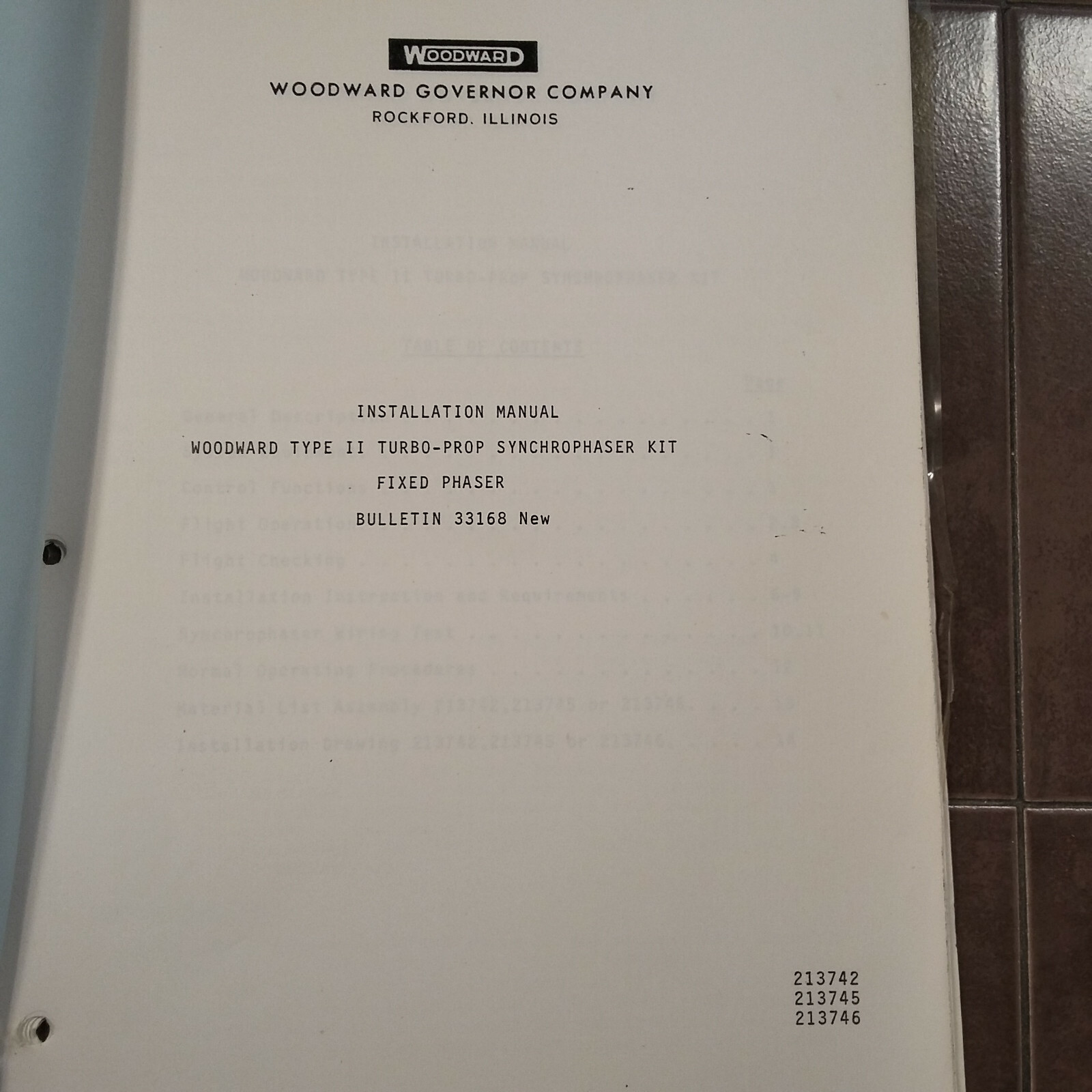 Woodward Type II Turbo-prop Synchrophaser Kit Fixed Phaser Install Ops Manual