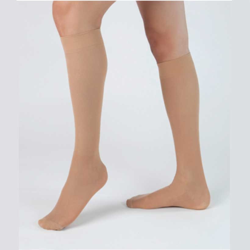 Carolon Class II (20-30 mmHg) Knee High Compression Stockings. Color: Beige, Siz