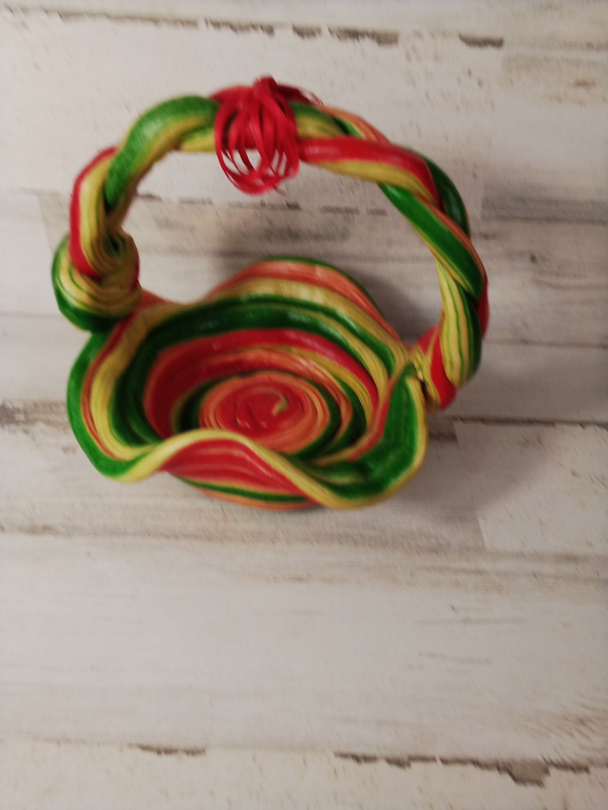 Hard Plastic Multi Color Braided Funky Cool Basket Beautiful Decor