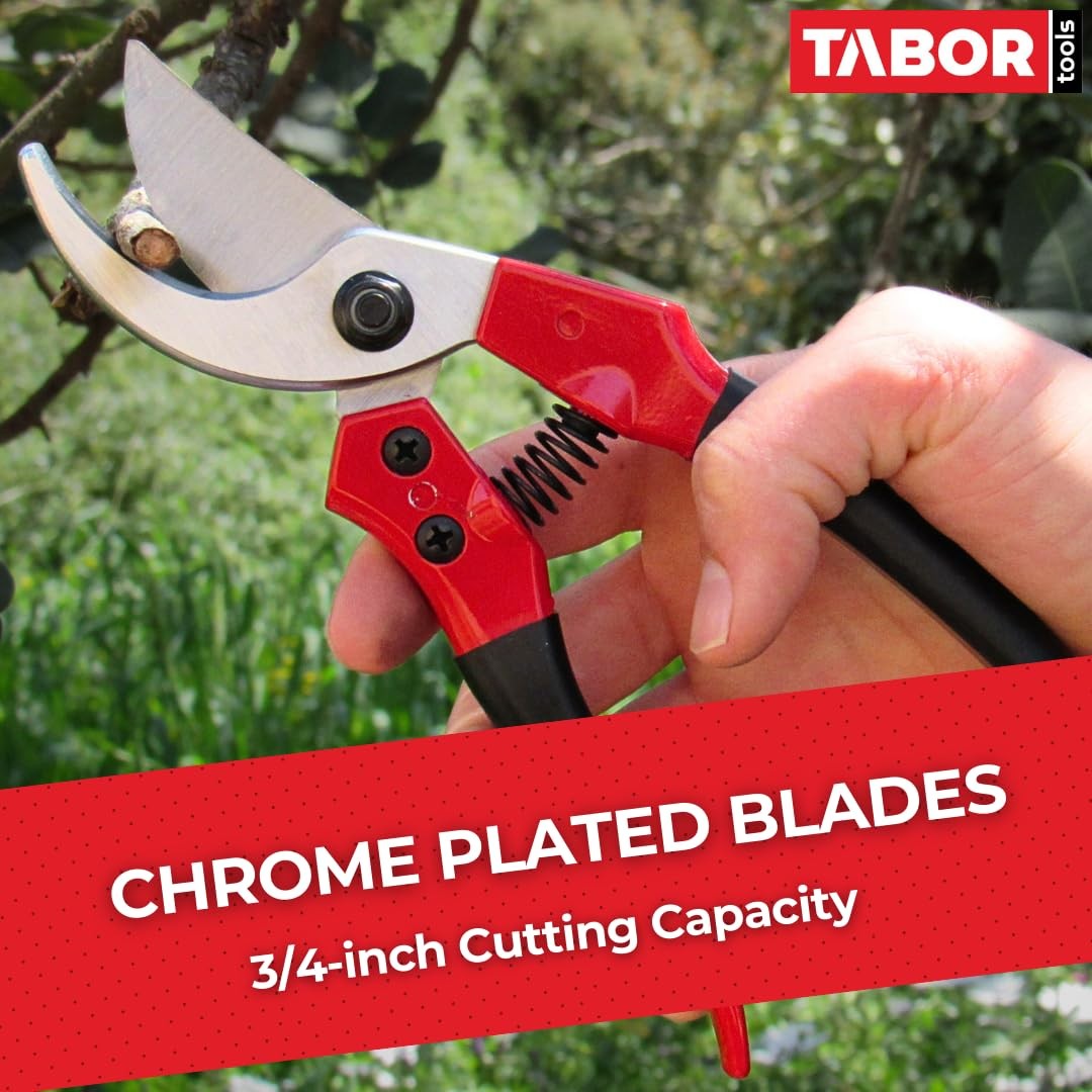 TABOR TOOLS S821A Bypass Pruning Shears, Makes Clean Cuts, Great for S-M, Red