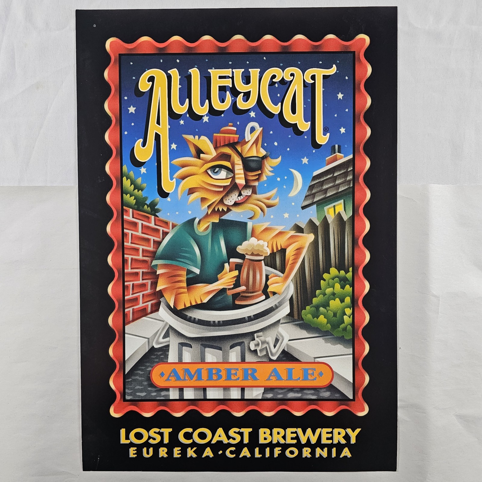 Vtg Alleycat Amber Ale Lost Coast Brewery Cardboard Advertising Sign 19×13 READ⬇