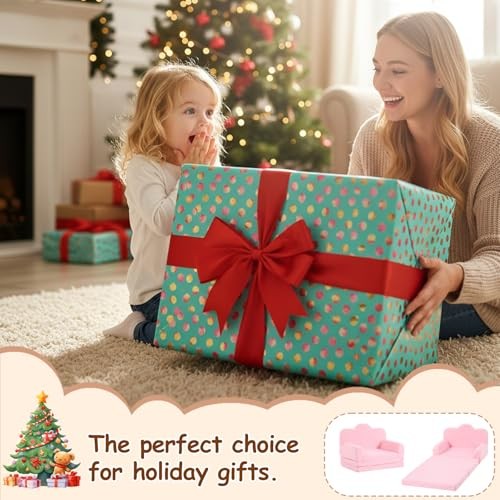 Kids Couch, 3-in-1 Comfy Toddler Sofa Soft Lounger Chair 3-1 Cloud Sofa-pink