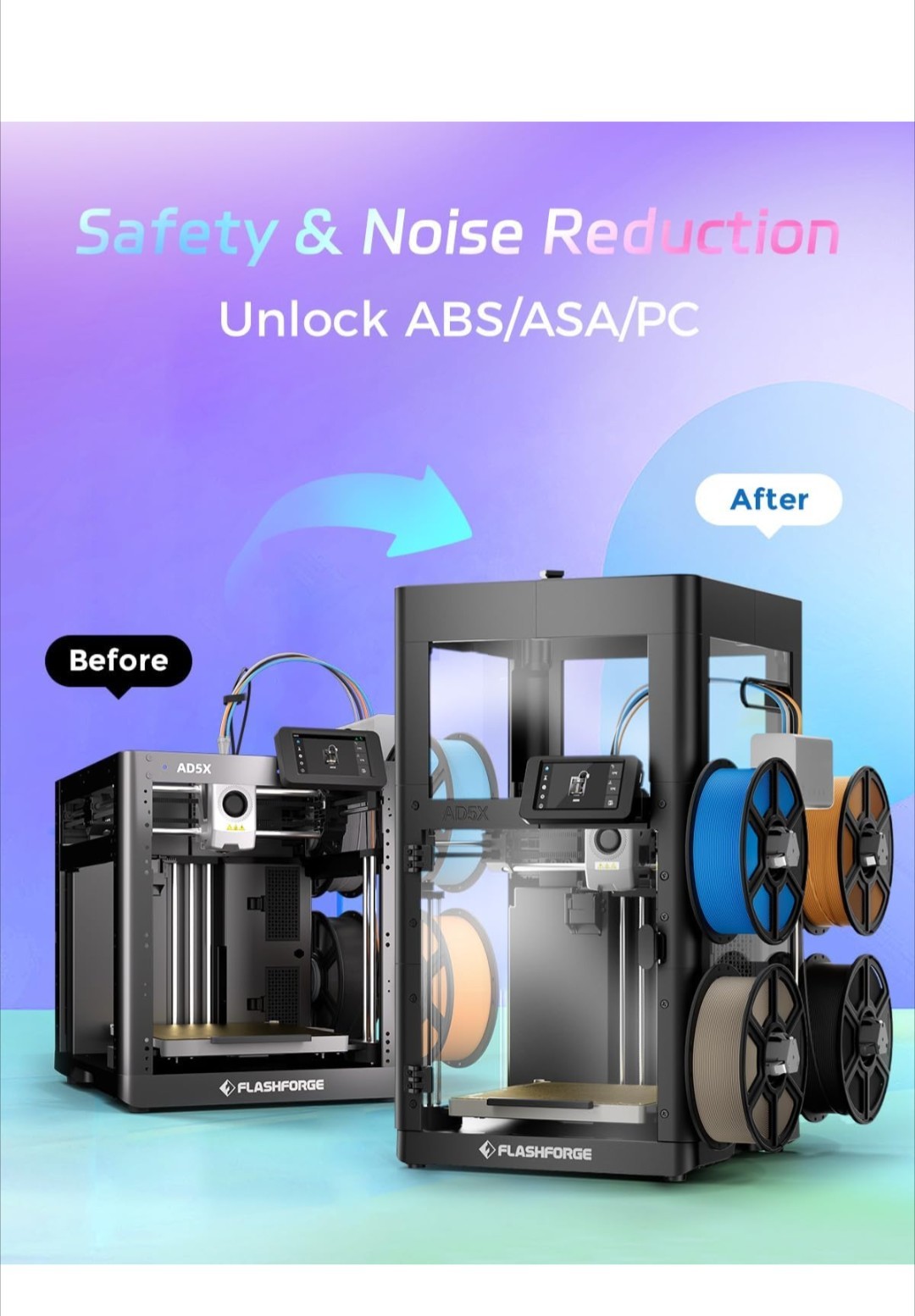 FLASHFORGE AD5X 3D Printer Enclosure Kit, DIY Colors & Style, Optimized Design,