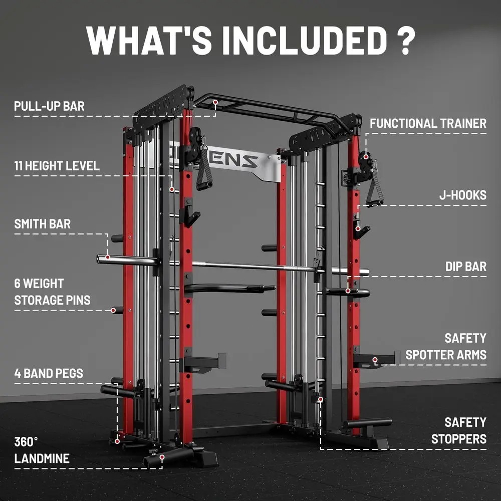 Smith Machine for Home Gym, MultiFunction M12 Power Cage with Cable Crossover