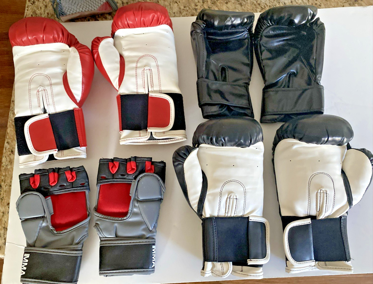 4 PAIR EVERLAST & MMA BOXING GLOVES 12oz RED WHITE BLACK Sparing