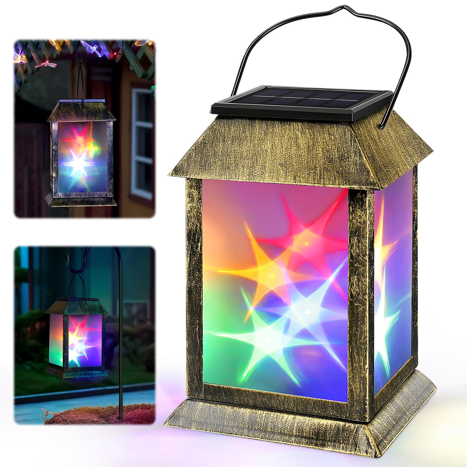 Solar Lanterns Outdoor Waterproof 3D Color Flickering, Hanging Lantern Decora...