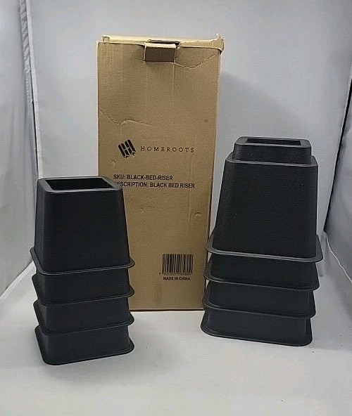 8 Piece Black Furniture Bed Risers 1100lb Capacity 4 Small/Large Heavy Duty New