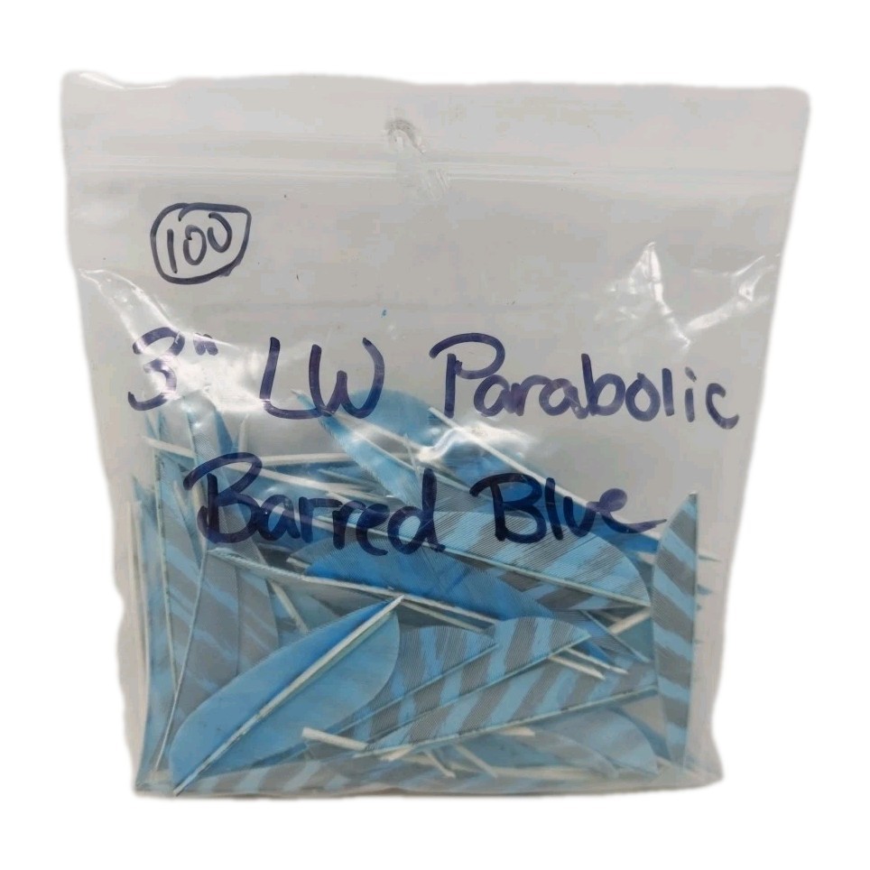 100 Pack Archery Arrow Feathers 3" Left Wing: Parabolic Barred Sky Blue