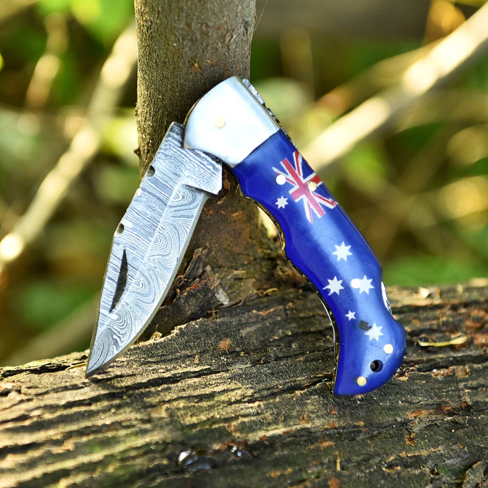 CUSTOM HANDMADE FORGED DAMASCUS STEEL FOLDING POCKET KNIFE CAMPING KNIFE