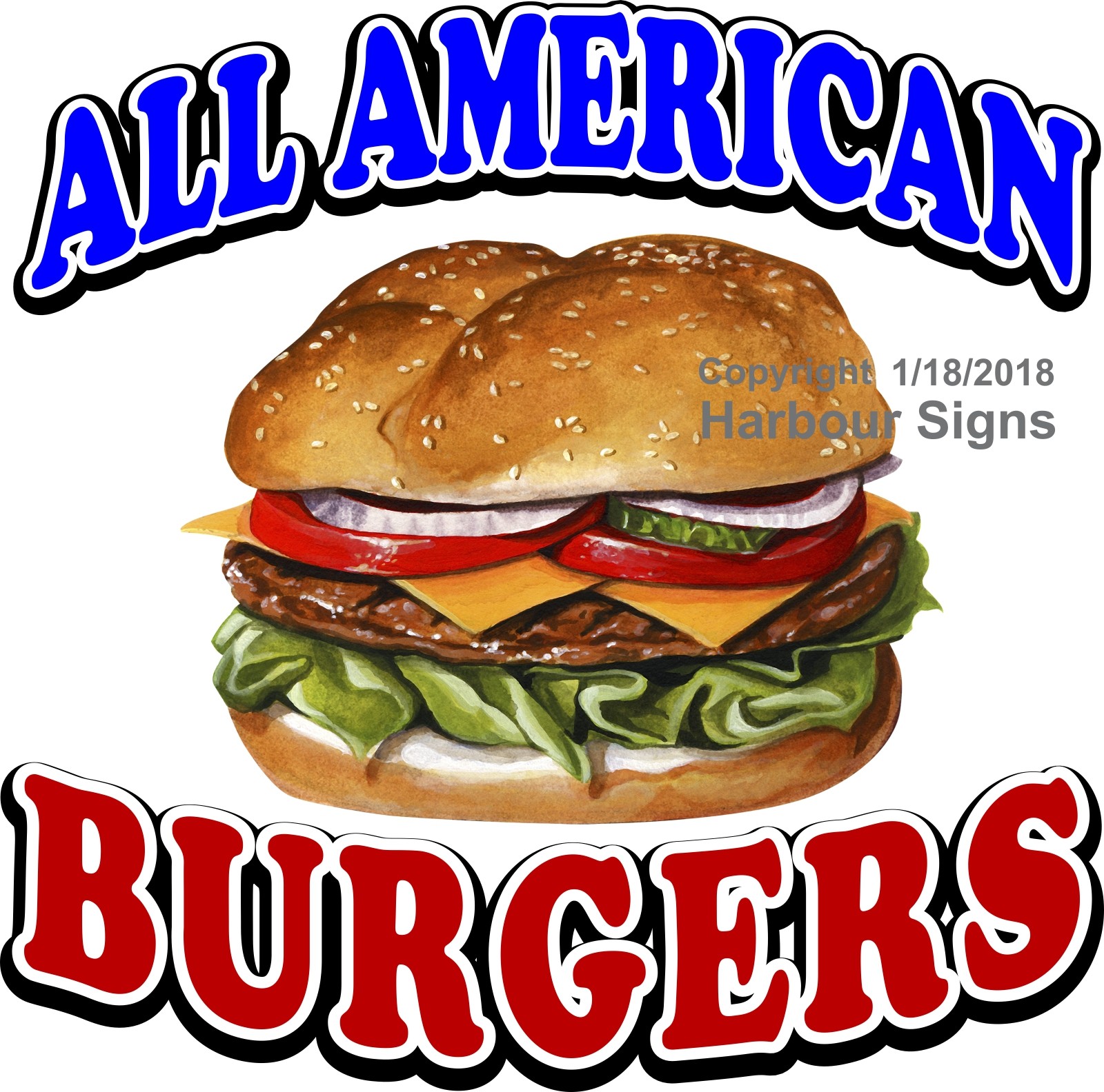All American Burgers DECAL (Choose Your Size) Food Truck Concession Sticker