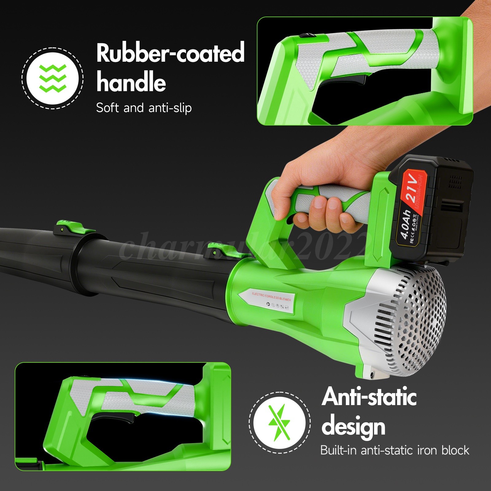Cordless Leaf Blower 650CFM/150MPH & 6 Speed Levels Electric w/2 Batteries 4.0Ah