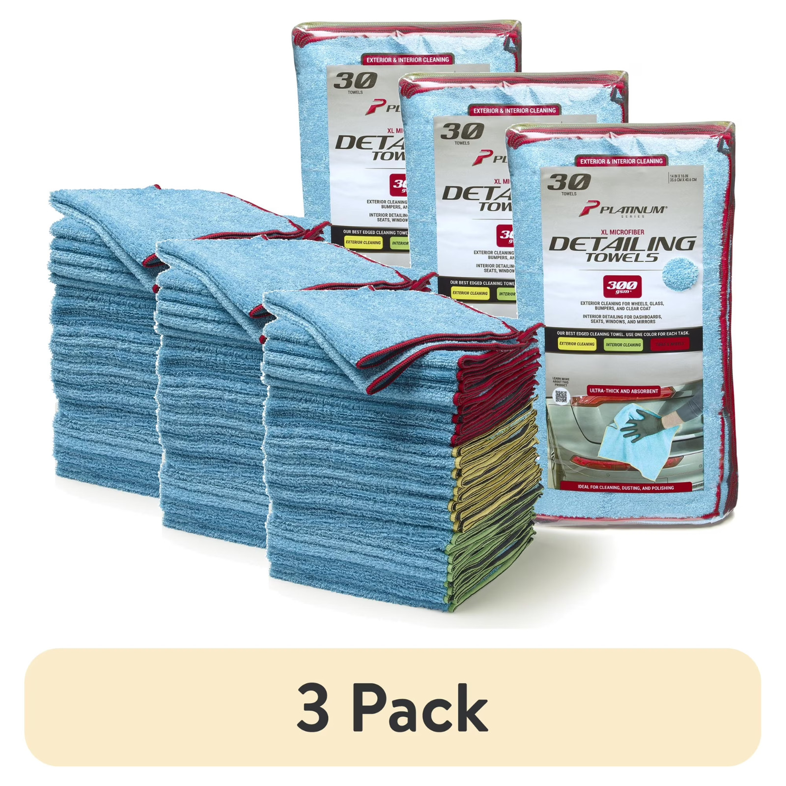 (3 pack) Platinum XL Multi-Purpose Microfiber Towels, Detailing Towels, 30 Pack