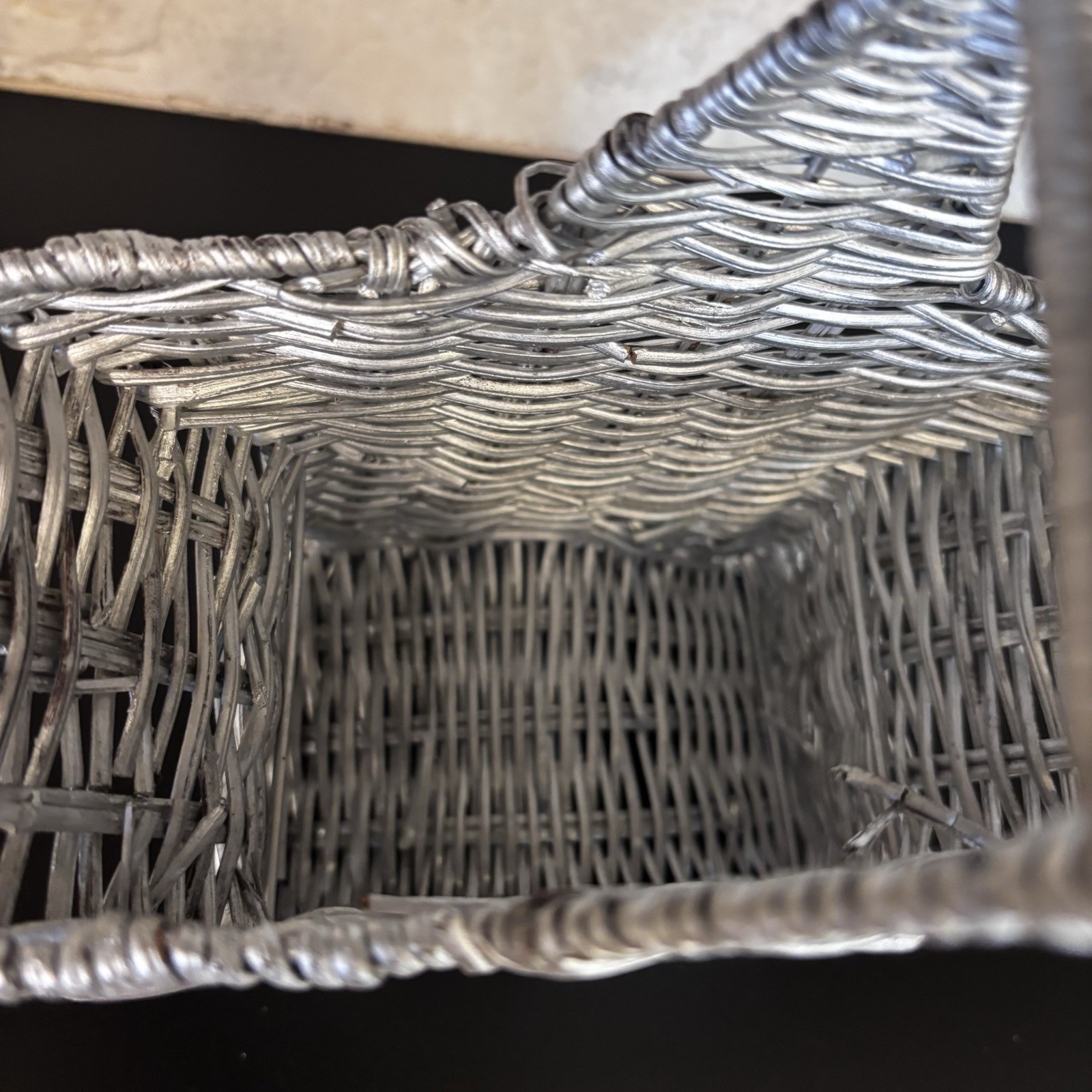 Silver Woven Rattan Star Basket with Handle