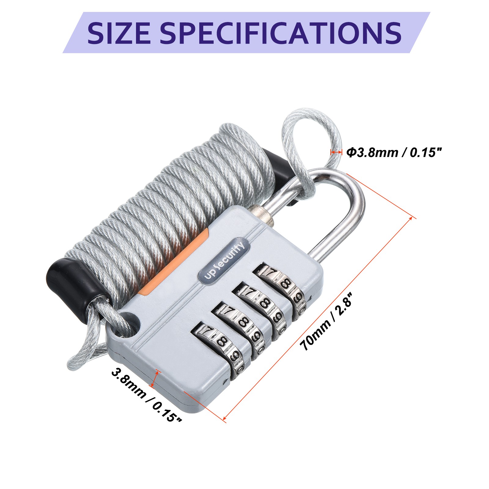 Luggage Cable Locks 4 Digit Combinations Padlocks with 3.3 Ft Cables Locks Gray