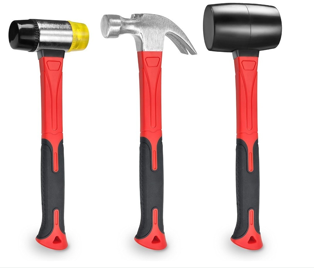 16oz Rubber Mallet & Claw Hammer Set with Shock Reduction Grip - 3 Pieces
