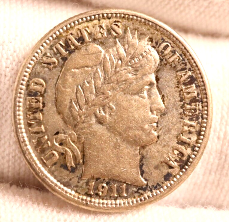 1911 Barber Dime - AU Condition - Super Details w-Some Discoloration (#PR01-003)