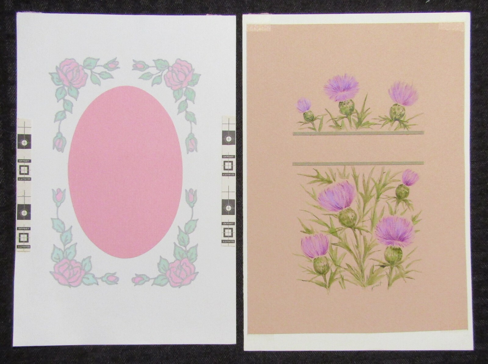 ON YOUR WEDDING  Pink Roses Purple Flowers 6.25x9.25" Greeting Card Art LOT of 2
