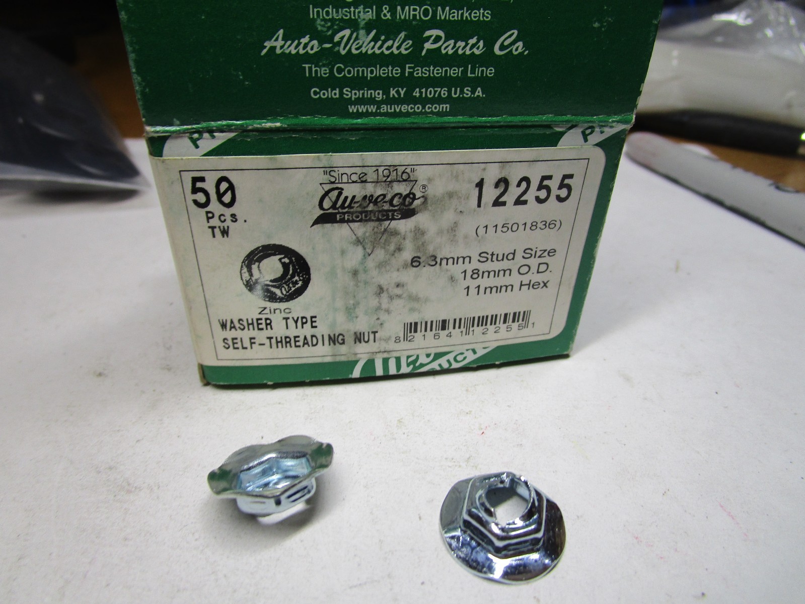 Auveco - 12255 - Thread Cutting Nut 6.3mm Stud Size - Zinc QTY 50