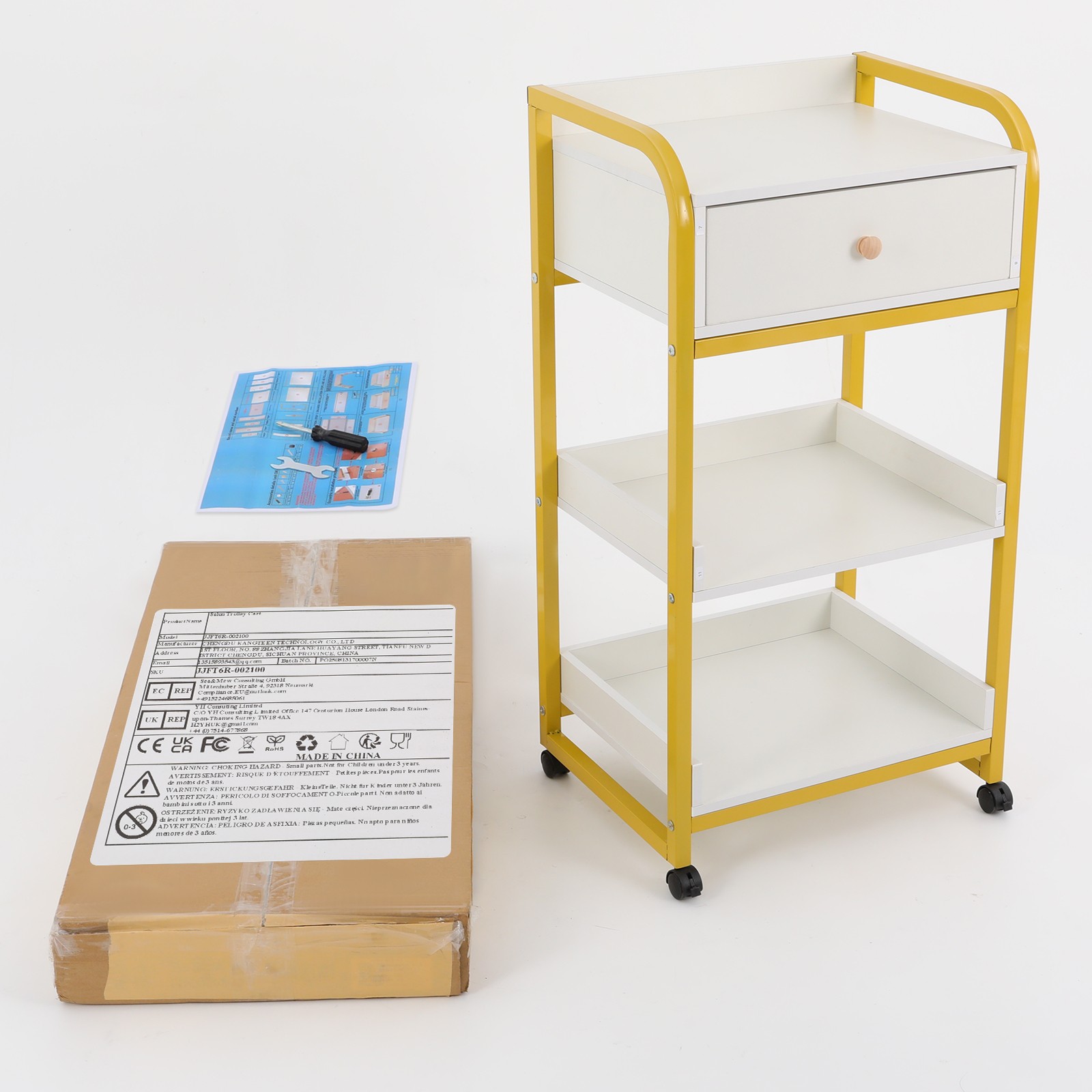 Salon Spa Barber Serving Trolley Rolling Tools Storage Cart With Shelf & Drawer