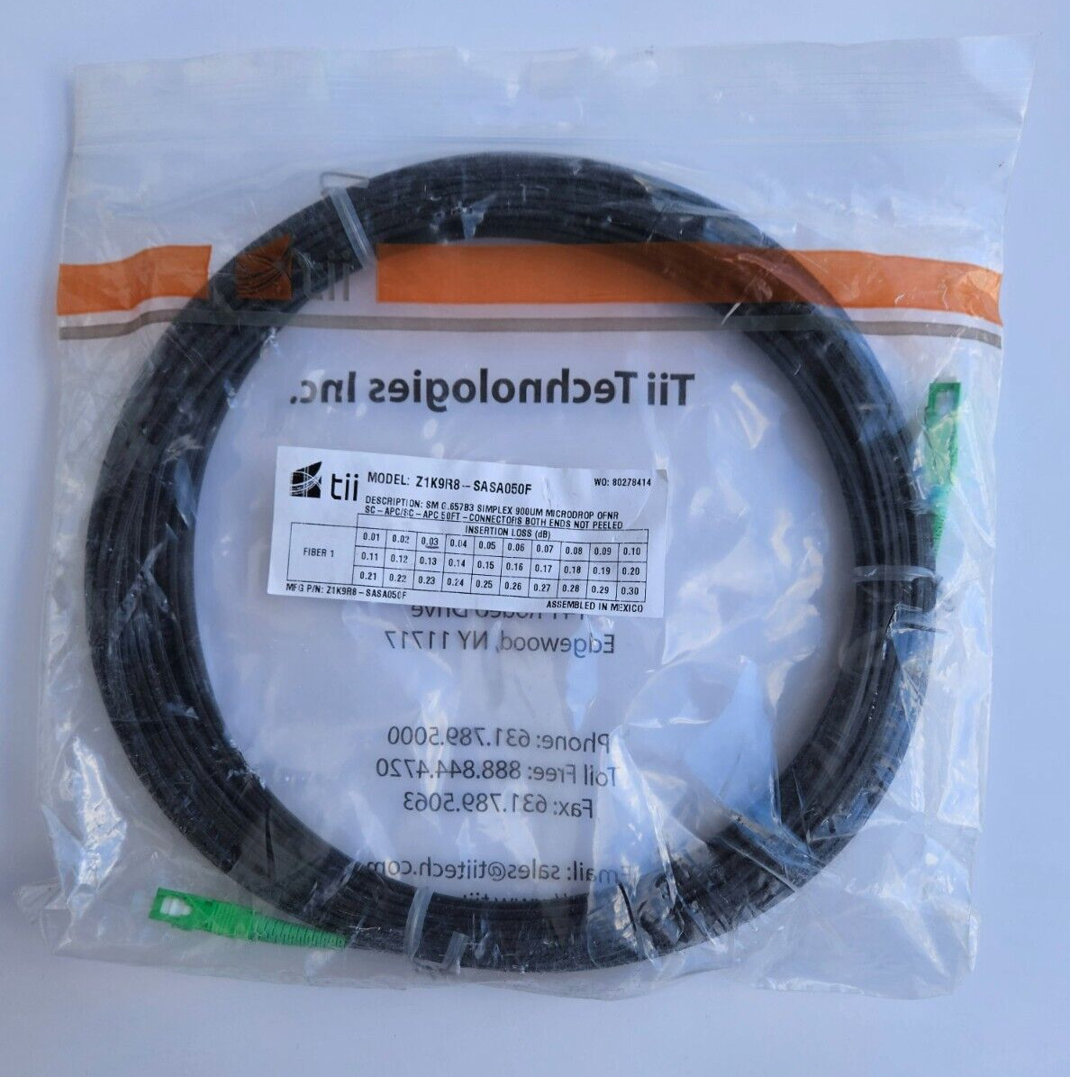 tii Technology Z1K9R8-SASA050F 50FT Connectors Both Ends Not Peeled