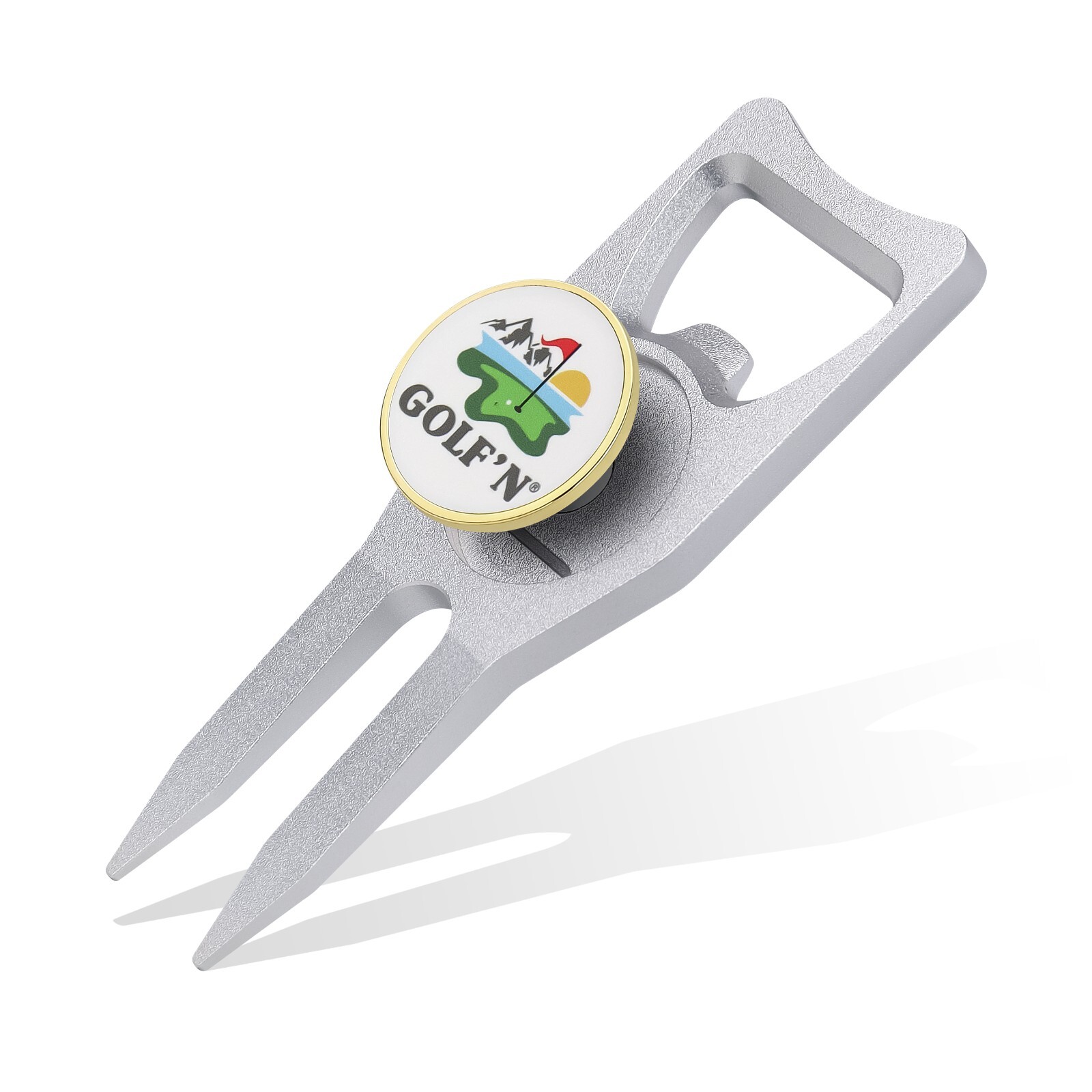 Golf Ball Divot Tool with Magnetic Ball Marker - Golf'N 6 In 1 Tool - Silver