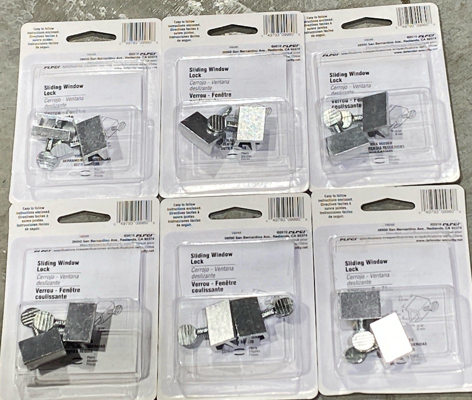 Defender Security Sliding Window Lock U-9980 Silver 6-Pack New