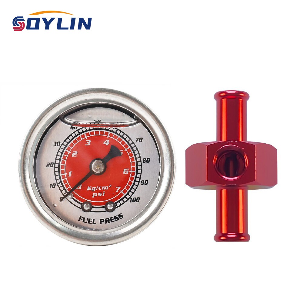Fuel Pressure Gauge 0-100psi w/In-Line Adapter 3/8Inch Oil Liquid Pressure Gauge