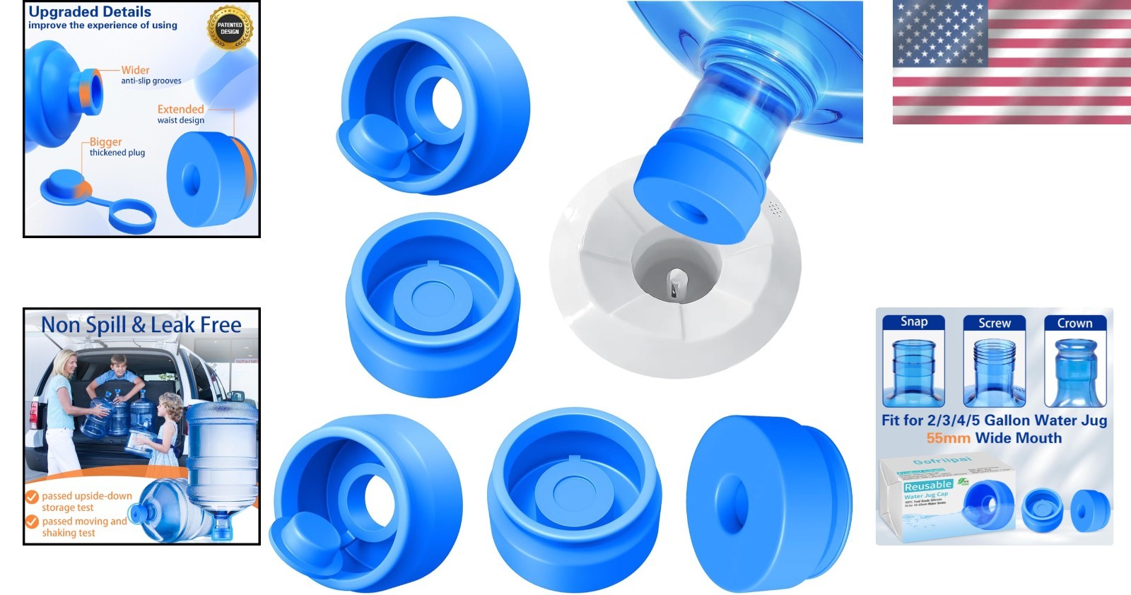 Durable Silicone Replacement Caps for 2, 3 & 5 Gallon Water Dispensers - 3 Pack