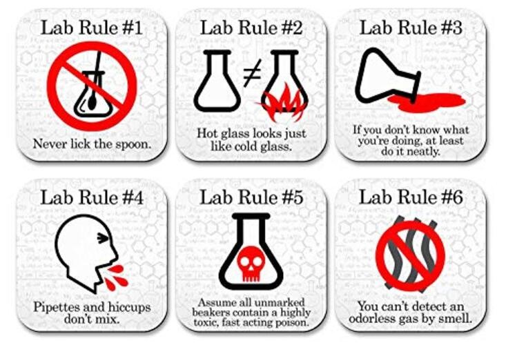 6 Pieces Funny Science Coaster Set - Neoprene - Fun - Lab Rules
