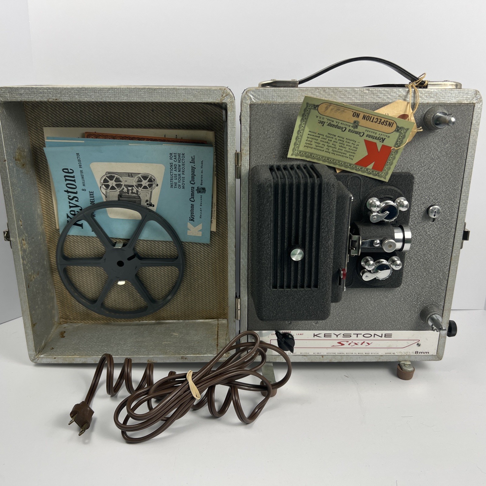 Keystone K-60 Deluxe 8mm Movie Projector - Works - Complete W/ Tags Attached