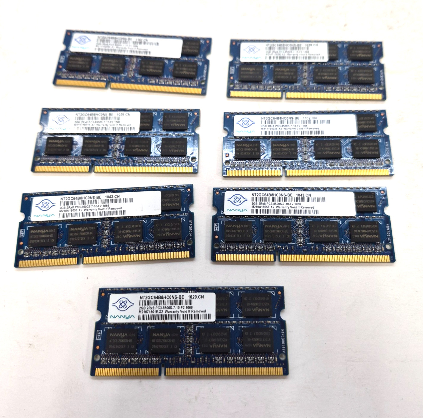 NANYA DDR3 SDRAM MEMORY MODULE (LOT OF 7) NT2GC64B8HC0NS-BE 2GB PC3-8500S