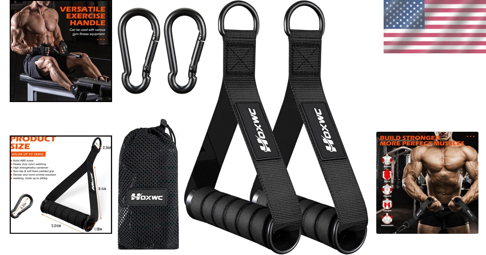 Ergonomic Double D Cable Handles - 2 Heavy Duty Attachments for Exercises