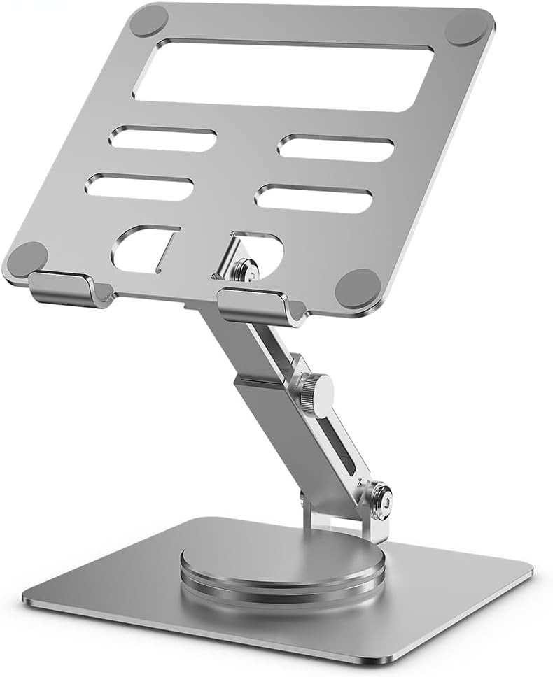 Tablet Stand for Desk, Adjustable Height & Swivel with 360° Rotating Base Tablet