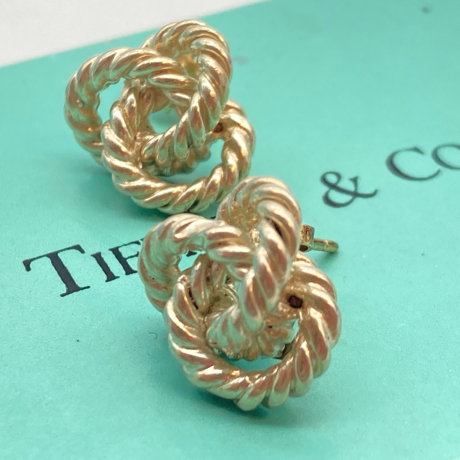 Tiffany & Co. Twist Rope Stud Earrings Gold Silver 7.0g