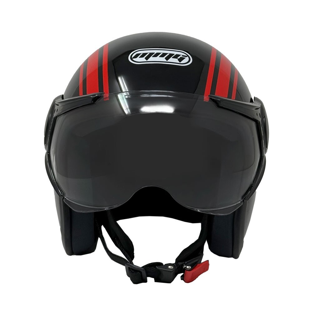 MMG Motorcycle Open Face Helmet Model 37 (Black/Red Graph, Medium)