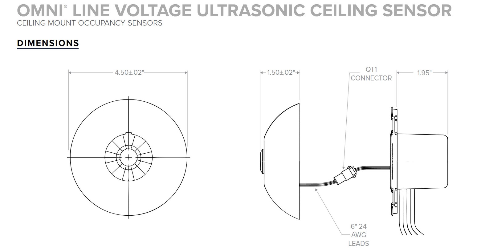 Current Omni Line Voltage Ultrasonic Ceiling Sensor, 2000 sq ft coverage,